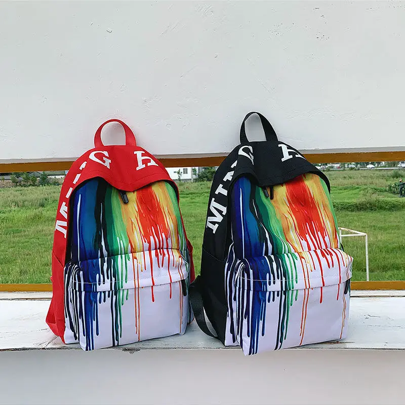 Белая ранец с граффити для девочек и мальчиков школьные ранцы колледжа радужная