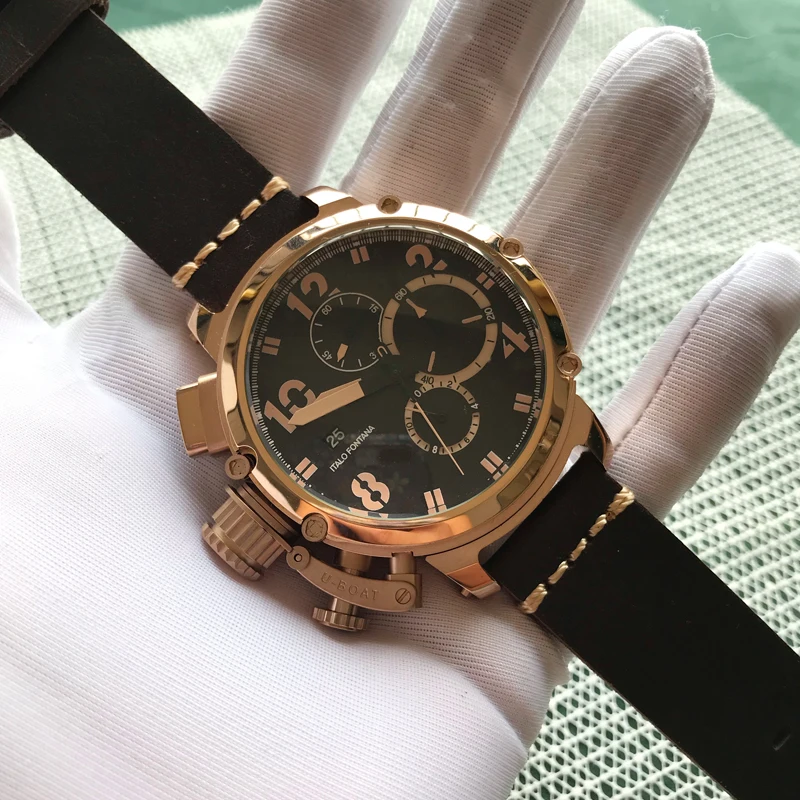 

2021 Men luxury watch rose gold sapphire glass U style Quartz with Chronograph works Luminous needles boat AAA+