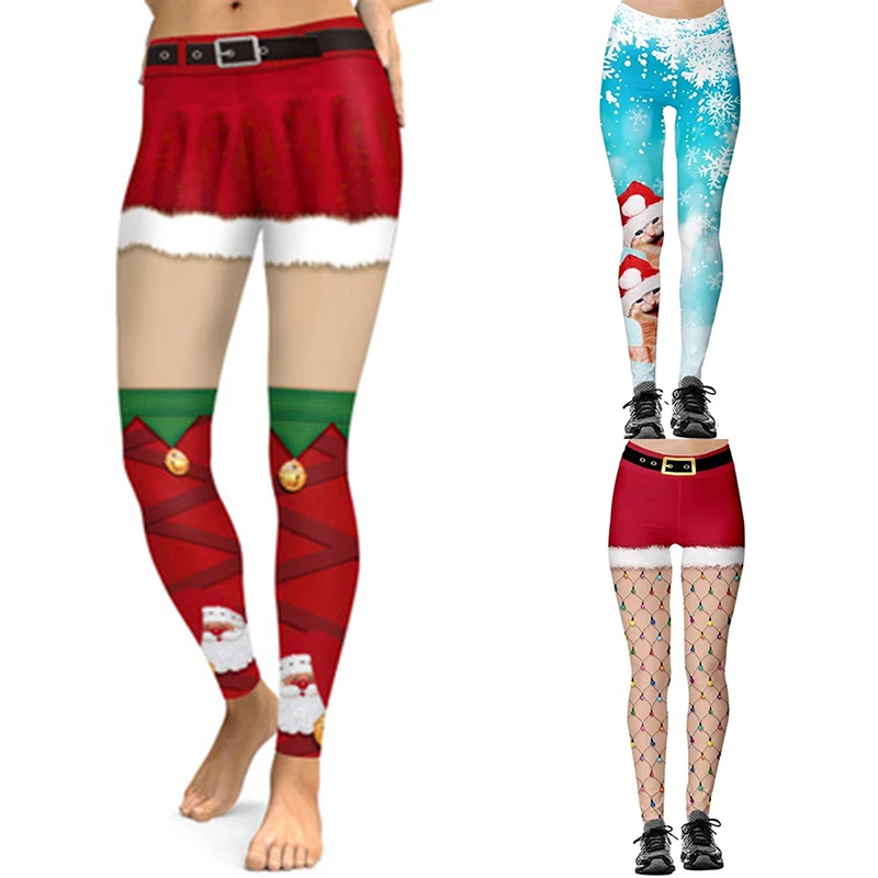 

Ladies Skinny Pencil Pants Fashion Christmas Decoration Holiday Atmosphere High Waist 3D Casual Cartoon Print Ankle Pants