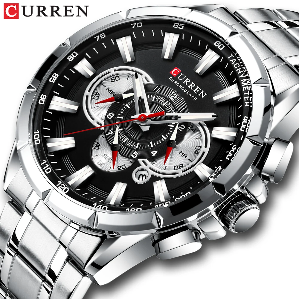 Спортивные часы мужские люксовый бренд CURREN нержавеющая сталь кварцевые