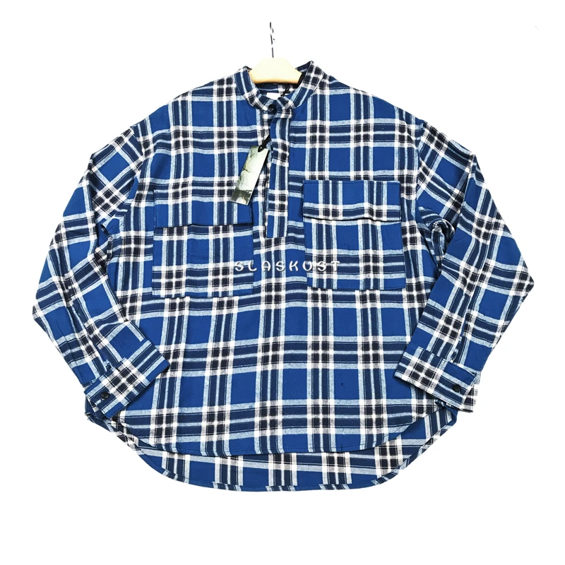 

Plaid Cotton Flannel Henley Neckline Shirt High Quality Hip Hop Oversize Pullover Shirts