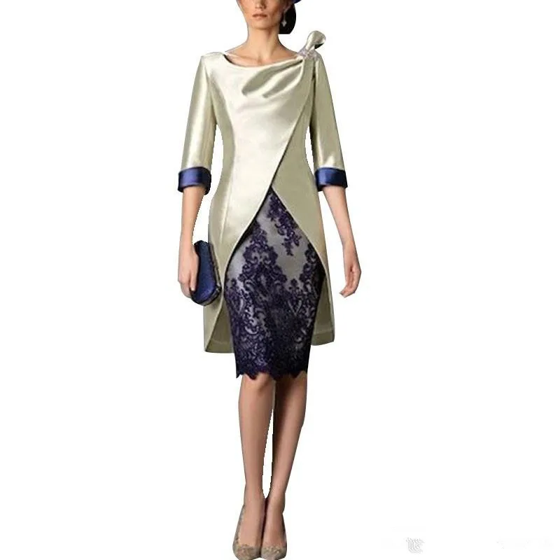 

vestido de madrinha 2019 two pieces short mother of the bride dresses for wedding half sleeves lace appliques evening gowns