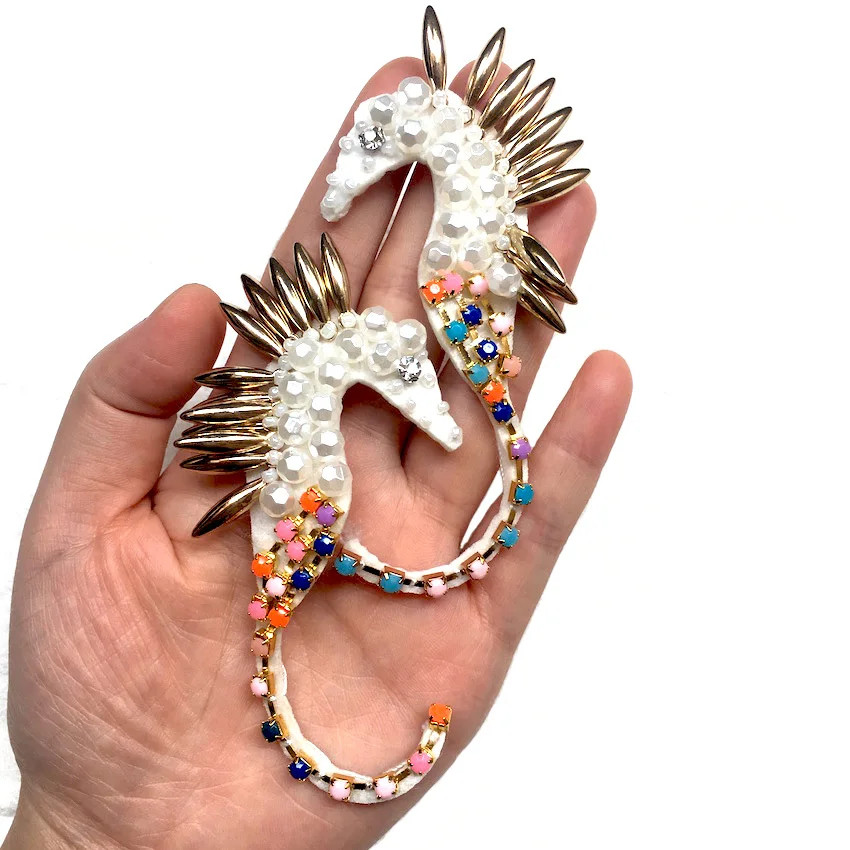 1pair Красочные Стразы, бисерные морские нашивки с лошадьми для шитья одежды, аппликация для обуви, DIY декоративные нашивки LSHB634 - Цвет: 1pair