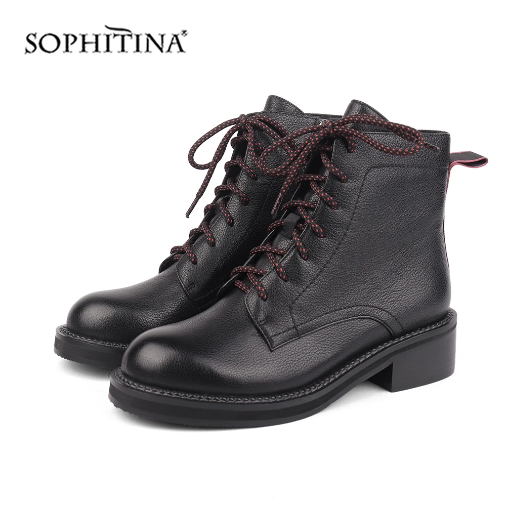 Jual SOPHITINA Baru Martin Boots Musim Dingin Padat Kualitas Tinggi Asli Kulit Asli Nyaman Square Heel Sepatu Wanita Sepatu Bot Sepatu Bot SC474