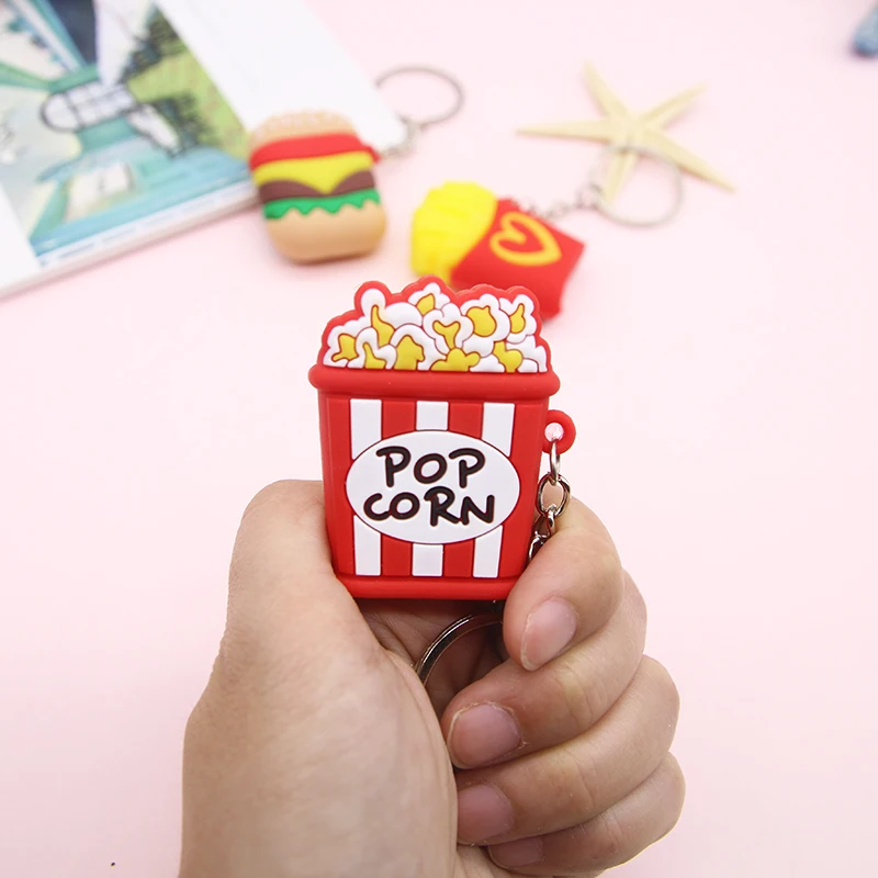Брелок для ключей с имитацией еды попкорна картошки фри гамбургера креативная