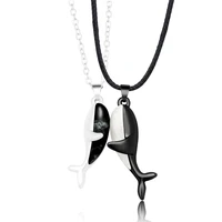 2pcs dolphins magnetic pendant couple necklaces for women men lovers trendy hugging animal clavicle necklace fashion jewelry