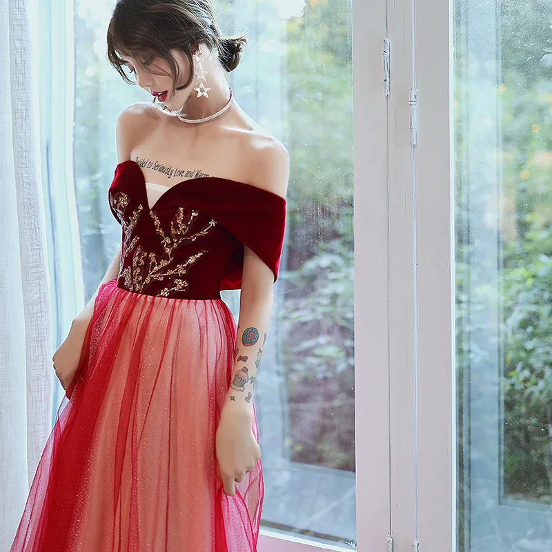 

Red Sexy Evening Party Dress Off Shoulder Formal Exquisite Dress Women Full Length Prom Gown A-Line Oversize 4XL