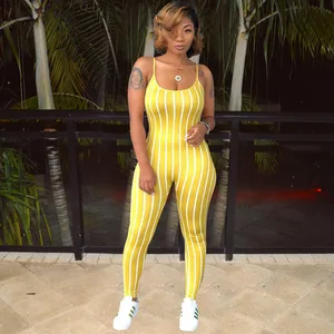 Женские полосатые комбинезоны, комбинезон без рукавов, желтый, черный, летний цельный женский комбинезон, элегантный женский комбинезон для женщин