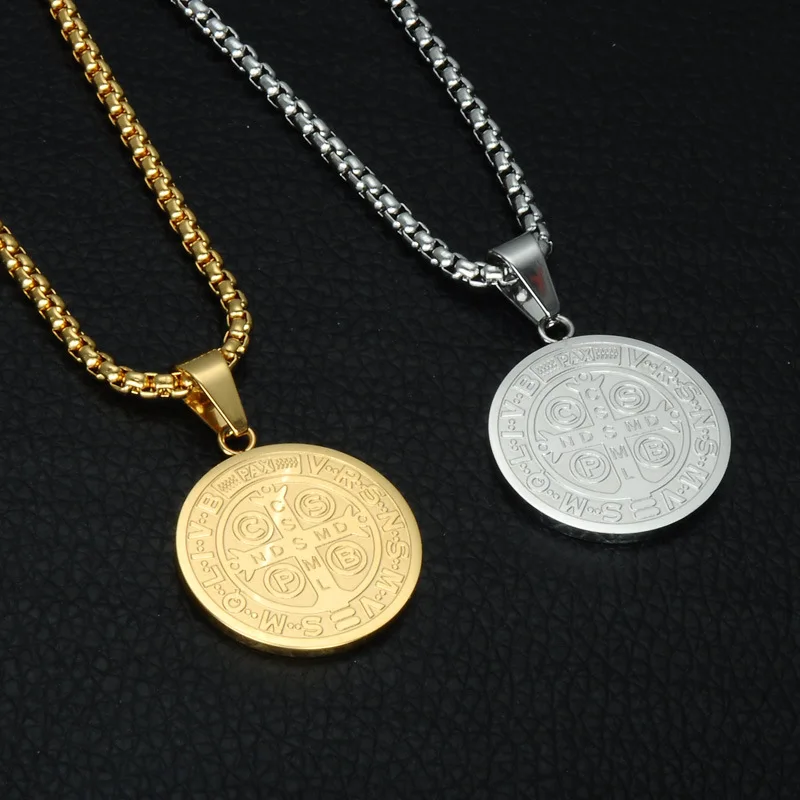 

100% Stainless Steel San Benito Pendant For Men Women Saint Benedict Metal Pendant Necklace Gold/ Steel Color Christian Jewelry
