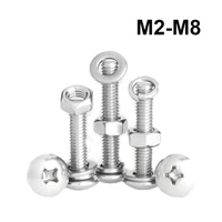 304 stainless steel large flat round cross recessed bolts with washer nut combination screws m2 m8