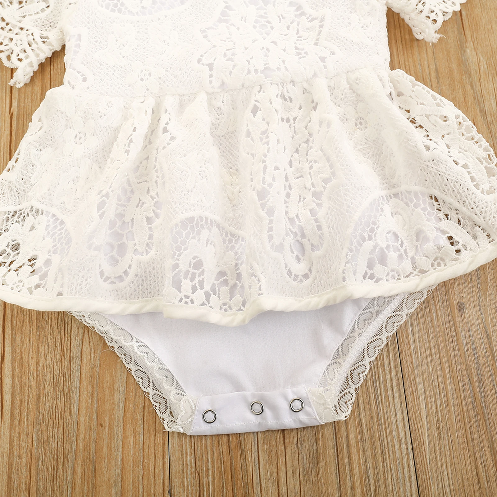

Baby Girls Short Sleeve Romper, Summer Floral Lace Pattern Solid Color Crew Neck Tutu Bodysuit