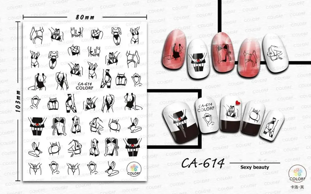 CA614 1 шт. стикер для ногтей пчела Бабочка сексуальная девушка 3D слайдер для ногтей наклейки клей маникюрные Советы украшения для дизайна ногтей новейшие - Цвет: CA614