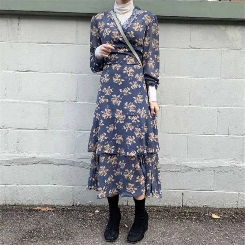 Женское винтажное шифоновое платье Alien Kitty элегантное тонкое длинное с V-образным