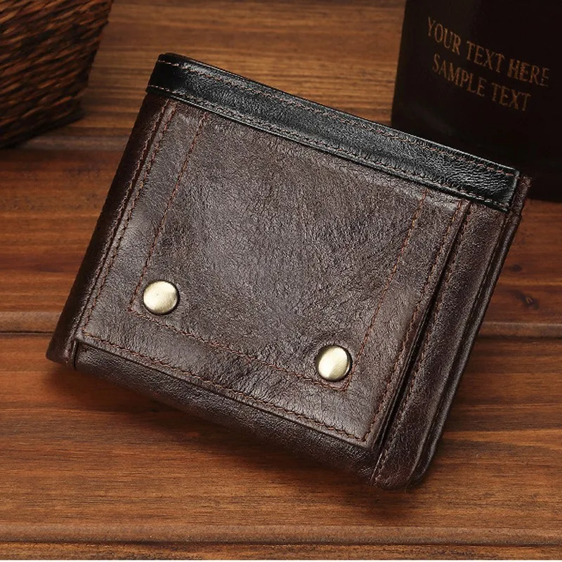 

2021 New 100% Genuine Leather Men Wallet With Coin Pocket High Quality Male Walet Removable Card Holder Business Retro Purse 45