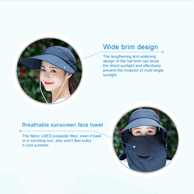 

Summer Women Foldable Leisure Hat Sun Hat Anti-ultraviolet Big Brim Cap Multifunction Windproof Face Protection Sunscreen Caps