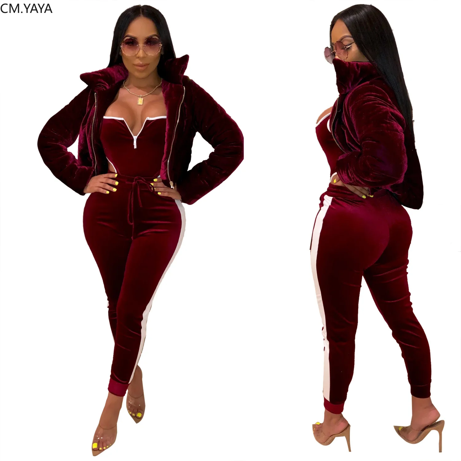 Осенне зимнее женское бархатное пальто с высоким воротом на молнии длинным