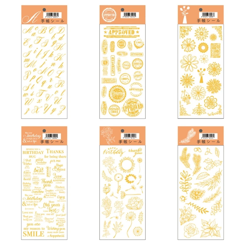 

10pcs Bronzing Letter Blessing Plant Stickers Decals DIY Album Notebook Decoration Scrapbooking Decorative Sticker