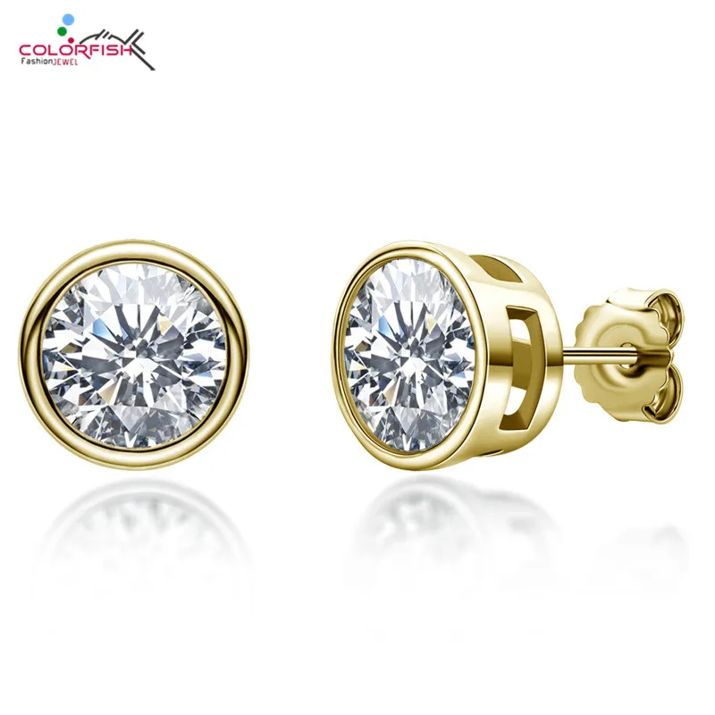 

COLORFISH Round 1/2 ct 5 mm Moissanite Earrings for Women 925 Sterling Silver Yellow Gold Plated Stud Earring Classic Jewelry