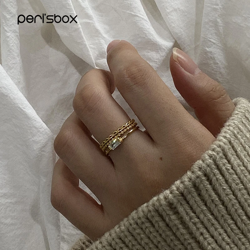 Peri'sBox 2 ряда кружева острые тонкие золотые кольца 925 пробы серебряные для женщин
