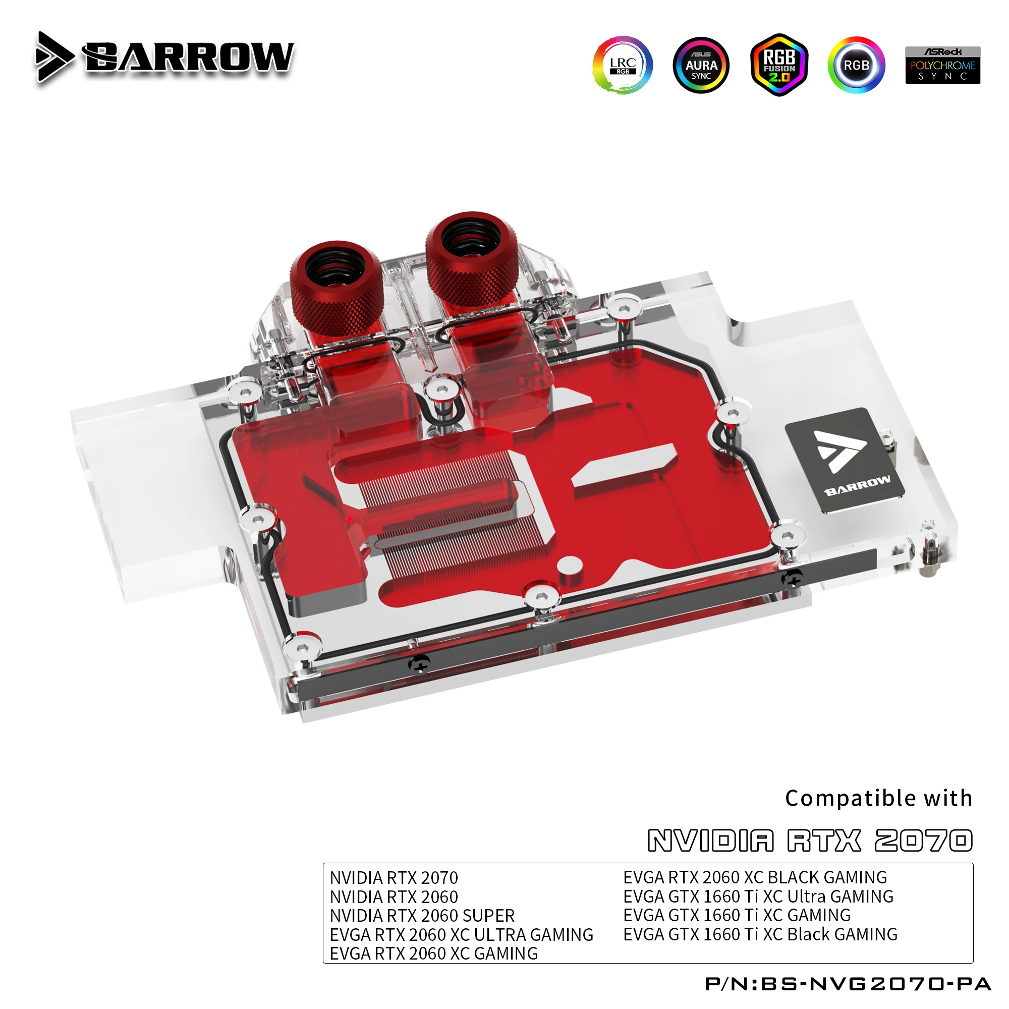 Полностью закрытый блок водяного охлаждения процессора Barrow 2070 для NVIDIA Founder Edition