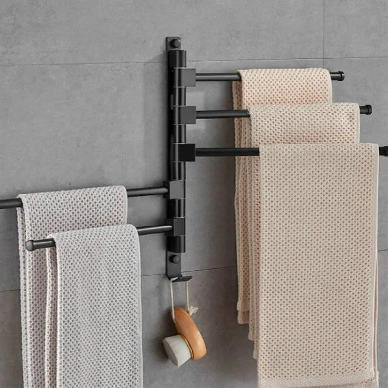 

Punch-free Wall-mounted Simple Folding Activity Rotatable Rotating Bathroom Balcony Multi-layer Non-slip Towel Bar 2021 G8302