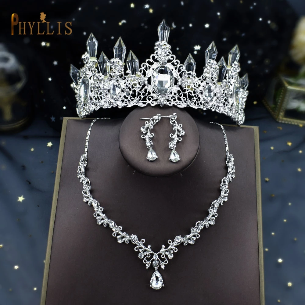 

A47 Gorgeous Wedding Bridal Jewelry Sets Women Bride Tiara Crowns Earring Necklace Wedding Hair Jewelry Accessories Bride Set