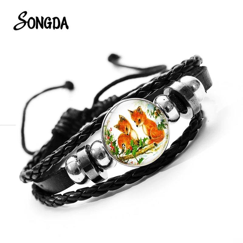 Новый лиса в футболки с короткими рукавами принтом браслет Спящая искусства