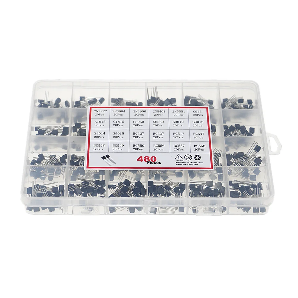 480 шт./корт. 24 типа Silicon NPN/PNP транзисторный набор Pack 2N2222 bc327 bc337 bc557 bc558