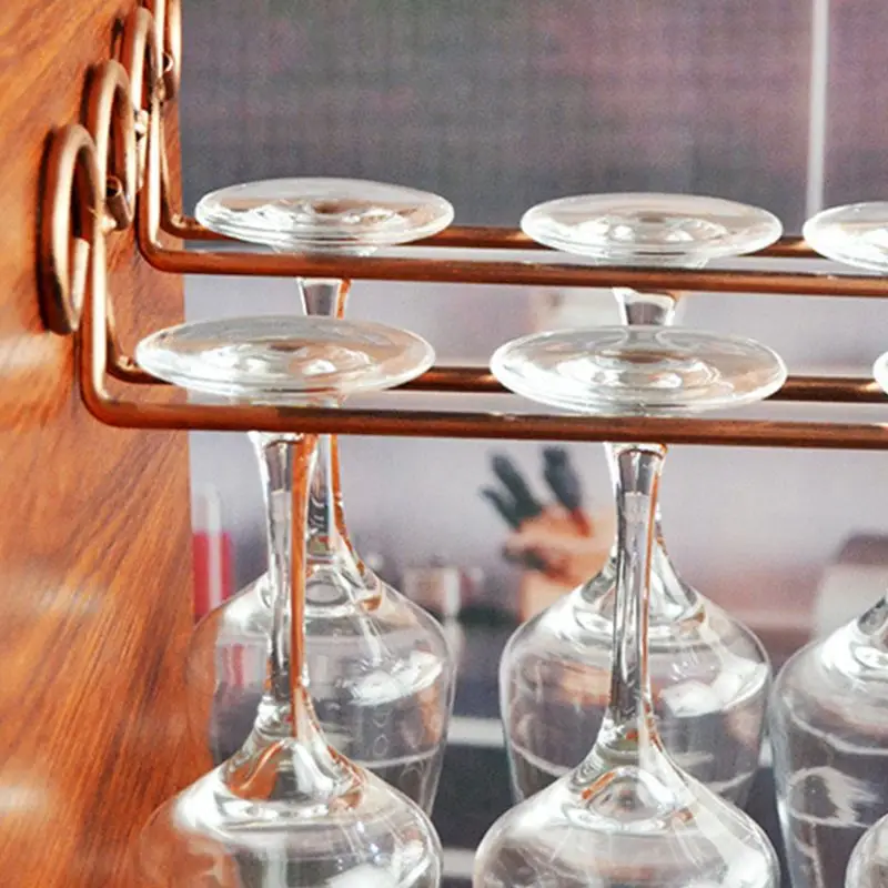 2 ряда винных стеклянных стоек подвесной держатель настенная вешалка для бокалов