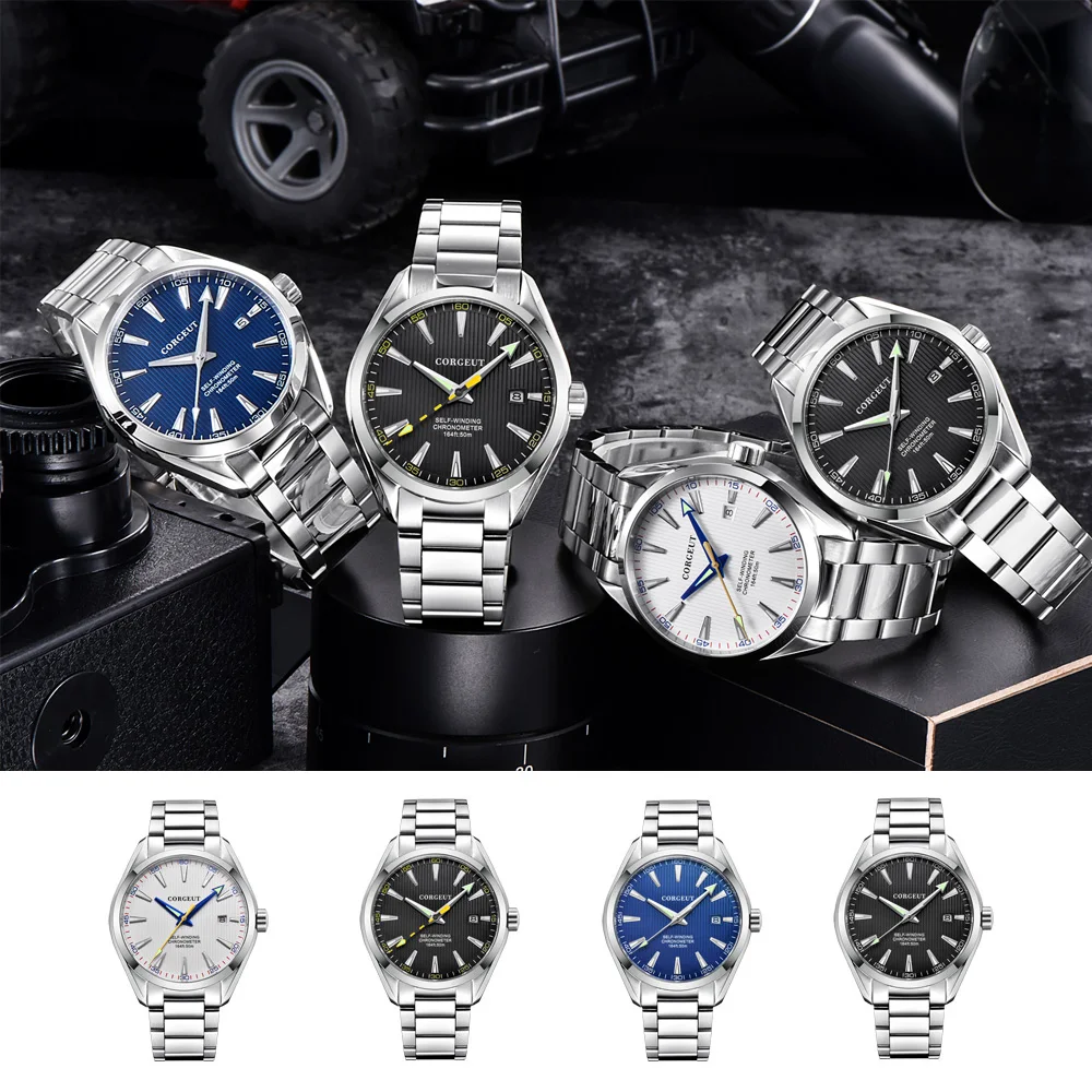 

Corgeut 41Mm Men Clock Miyota 8215 Automatic Calendar Date Mechanical Sapphire Glass Men Wristwatch Luxury Top Brand