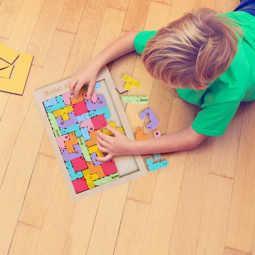 

Creative Animal Pattern 3D Wooden Puzzle Tangram Math Toys Pre-school Kids Intellectual Education Baby Toy