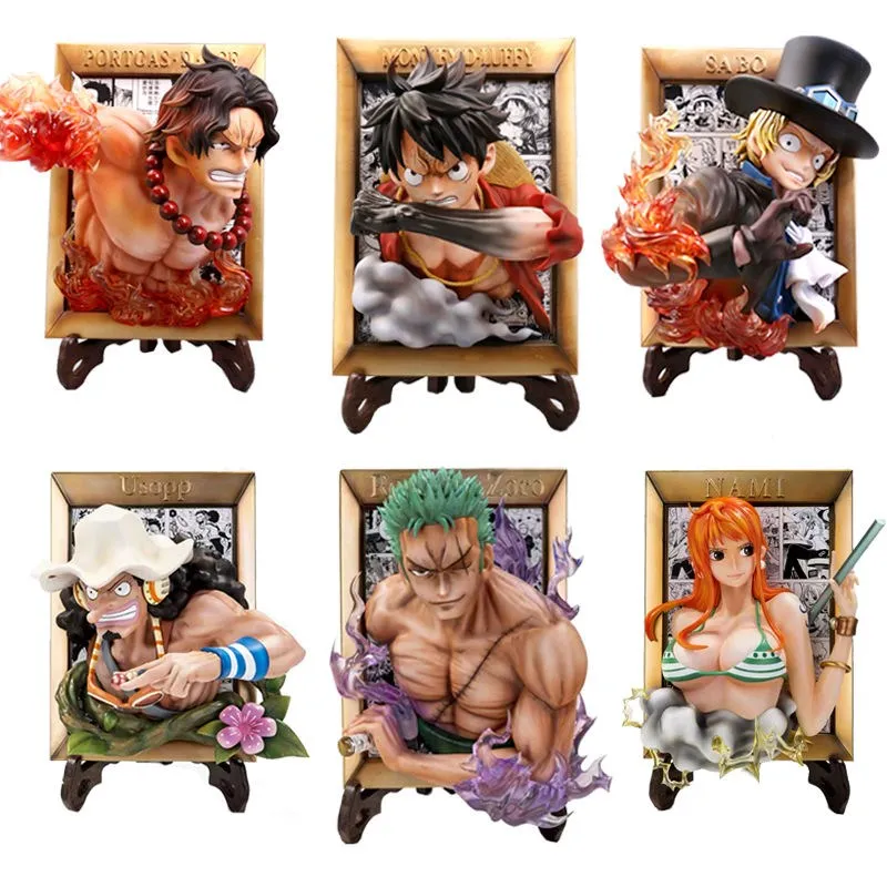 

Anime One Piece Figure Ace Luffy Zoro 3D Painting GK Photo Frame Figurine Toys PVC Action Figures Nami Sabo Model Doll Toy Gifts