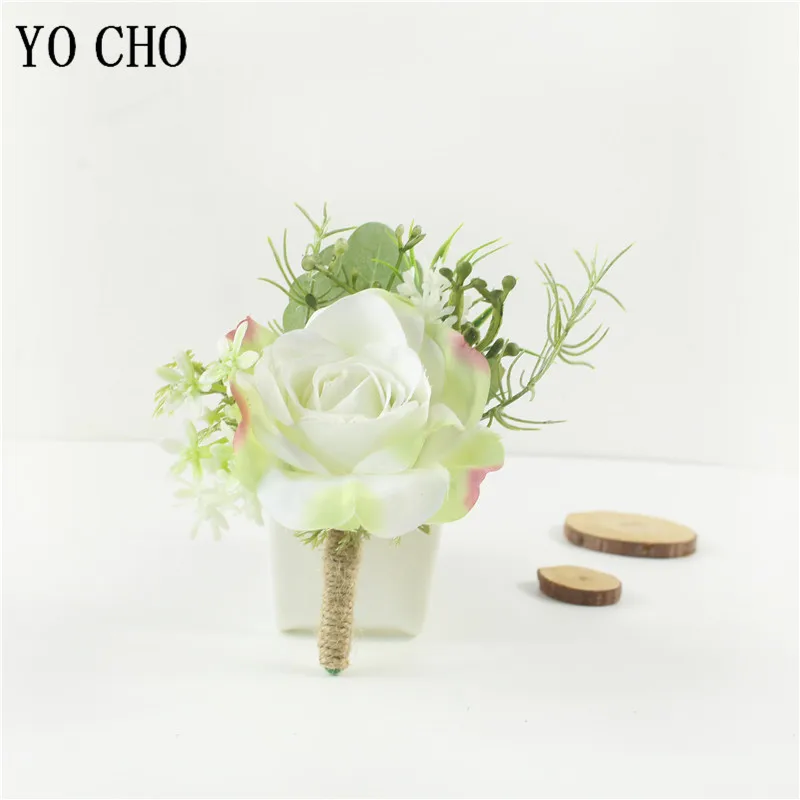 

Artificial Roses Corsage Wedding Boutonnieres White Pink Roses Silk Bracelet Flowers Groom Man Suit Pins Marriage Accessories