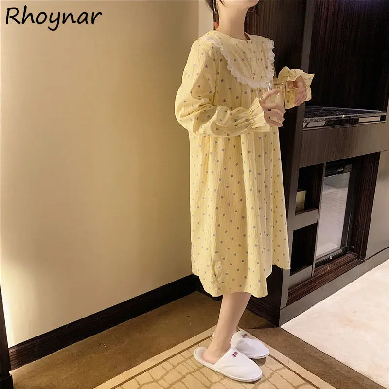 

Nightgowns Women Sweet Girls Leisure Korean Version Preppy Style Sleepwear Long Sleeve All-match Popular Teens Newest Cozy Soft