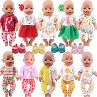 43cm new baby clothes cute giraffedinosaur print for 18 inch american doll girls doll clothes pajamas skirts shoes accessories