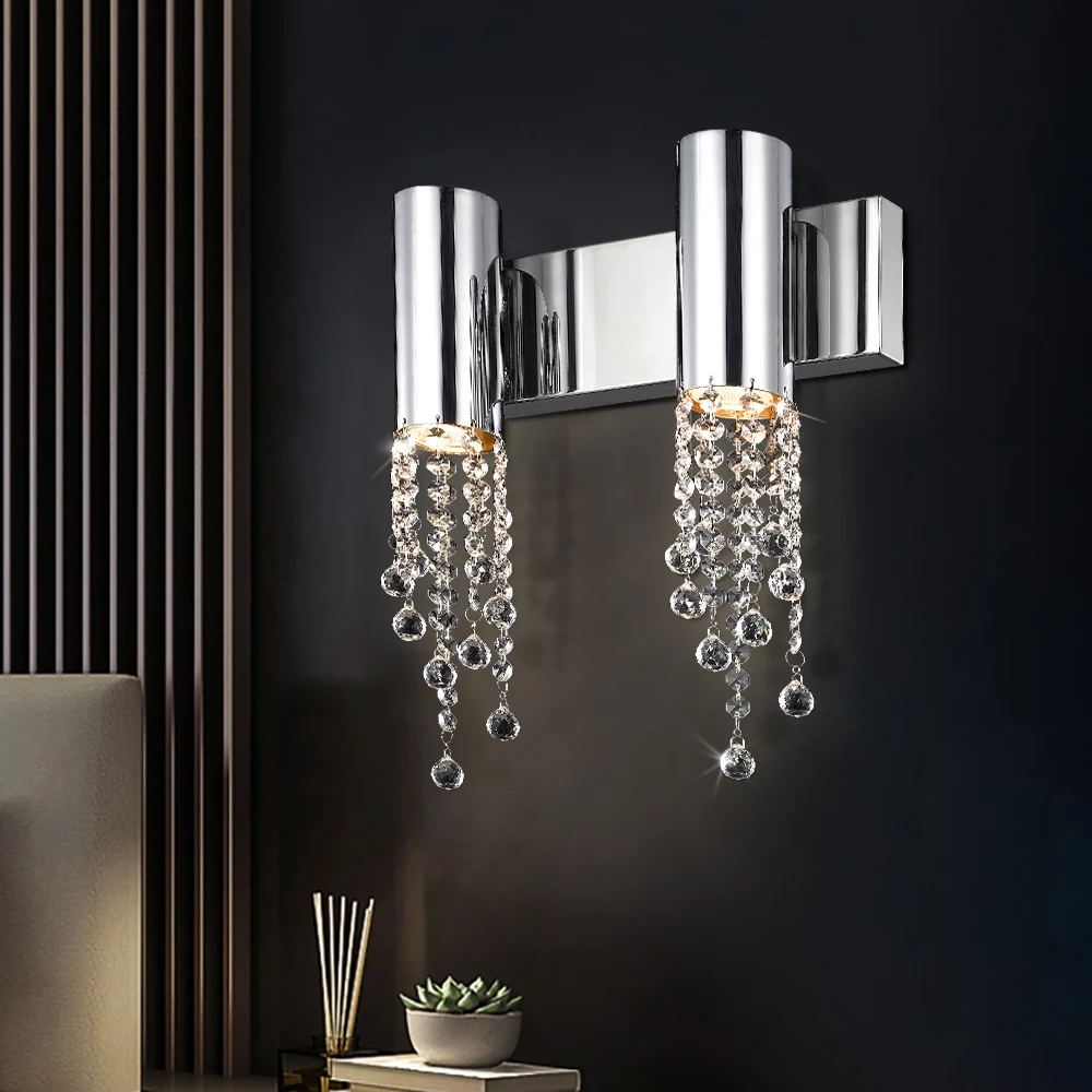 Современная светодиодная Хрустальная настенная лампа хромированный светильник