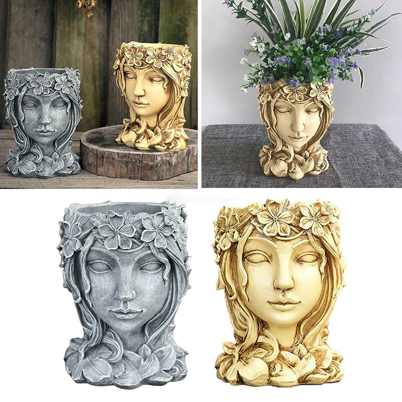 Head Woman's Face Succulent Resin Imitation Figure Fleshy Flower Pot Holders Home Decor Ornaments Vase Creative Birthday Gift | Дом и сад