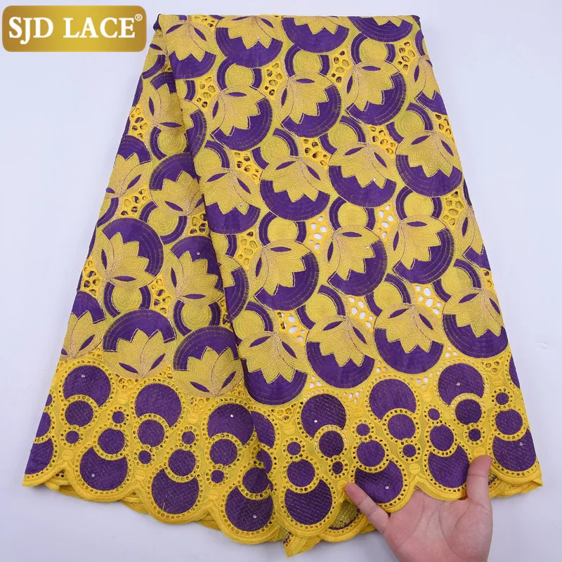 Африканское Вышитое Кружево SJD 5 Ярдов С Камнями Швейцарская Вуаль Ткань Для