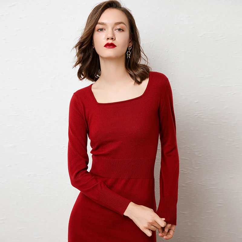 Высококачественное кашемировое вязаное женское платье-свитер женские