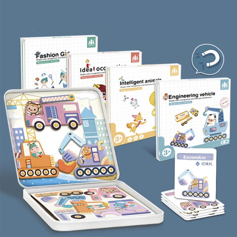 

Магнитные наклейки Монтессори, дорожные животные, пазлы для раннего развития, магнитные сцена, обучающая игрушка, детские игрушки для рисования