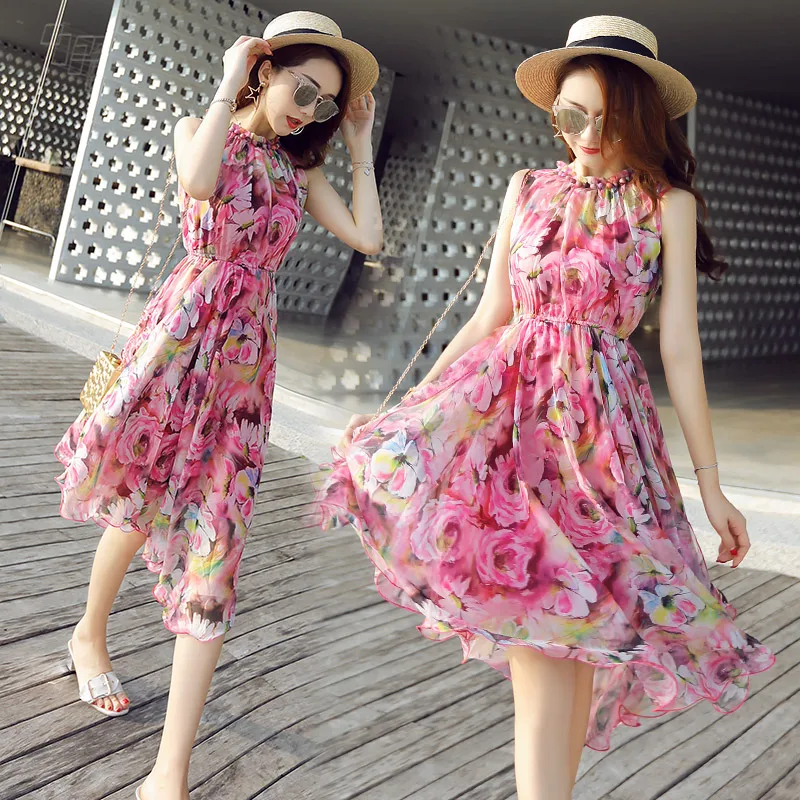 Летние Новые платья Макси YASUGUOJI для женщин без рукавов с цветочным принтом