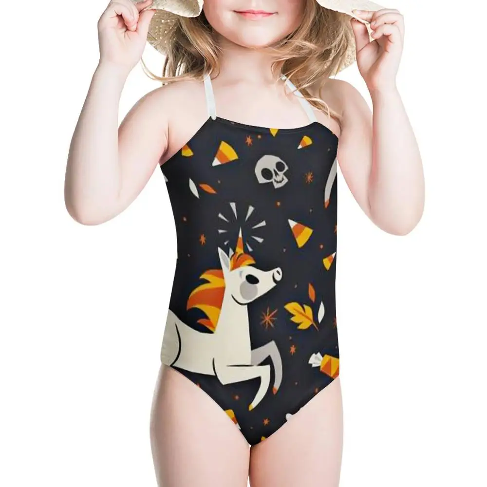 HYCOOL/цельный купальный костюм с рисунком черепа тыквы единорога для девочек в