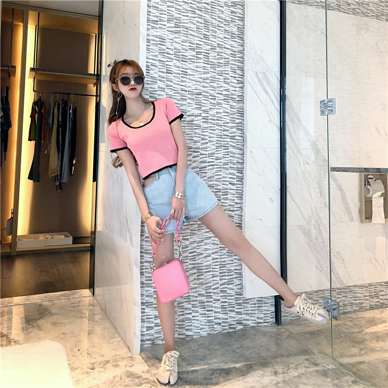 Kpop Blackpink JENNIE/уличная футболка с круглым вырезом Женский костюм из двух предметов, топ и штаны, женский корейский сексуальный тонкий комплект из 2 предметов