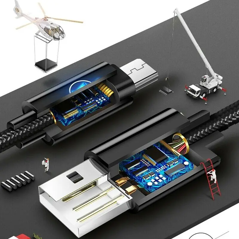 Сверхмощный металлический Плетеный IOS Micro USB USB-C Кабель зарядного устройства 1 м 2 м 3M для iPhone X 7 6 5 8 8 плюс XS