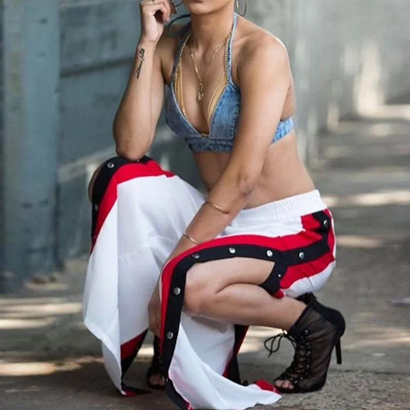 Брюки женские в полоску с заклепками повседневные длинные спортивные штаны