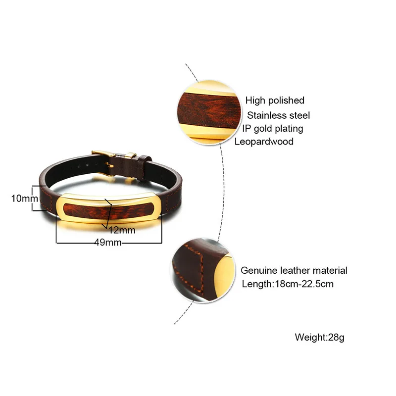 Мужской кожаный браслет с ярлыком коричневого цвета регулируемая длина 7 8
