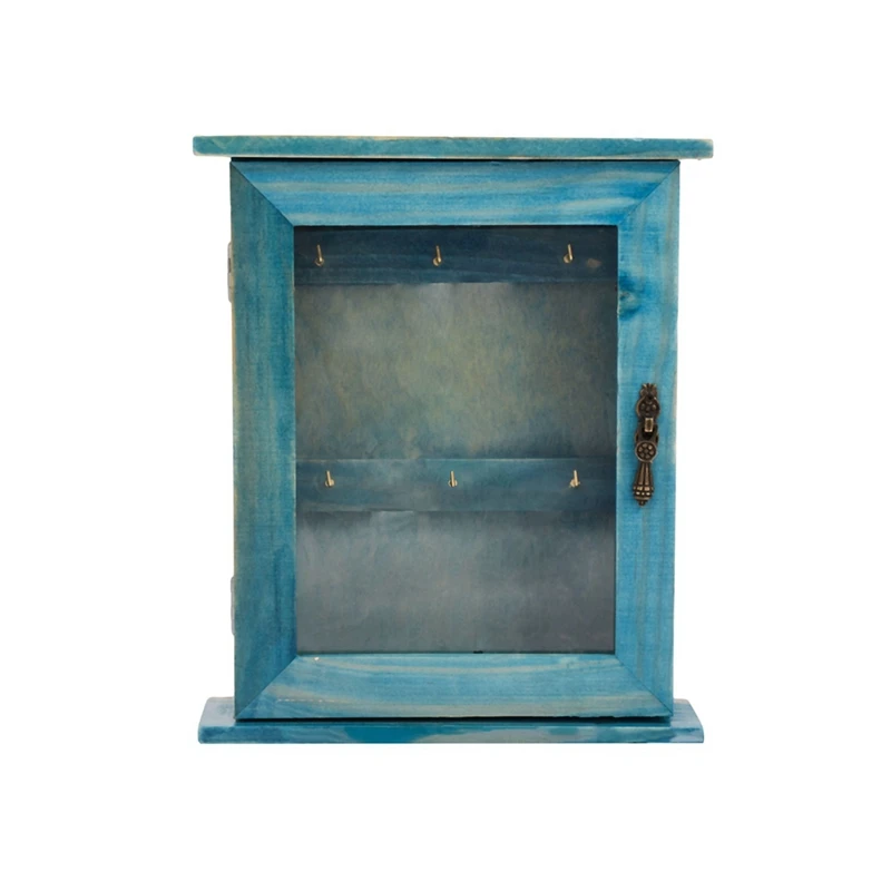 

1 Set Wooden Key Storage Cabinet Key Holder Box with Hanging Hooks & 4 Pcs Wood Log Slices 18-19Cm