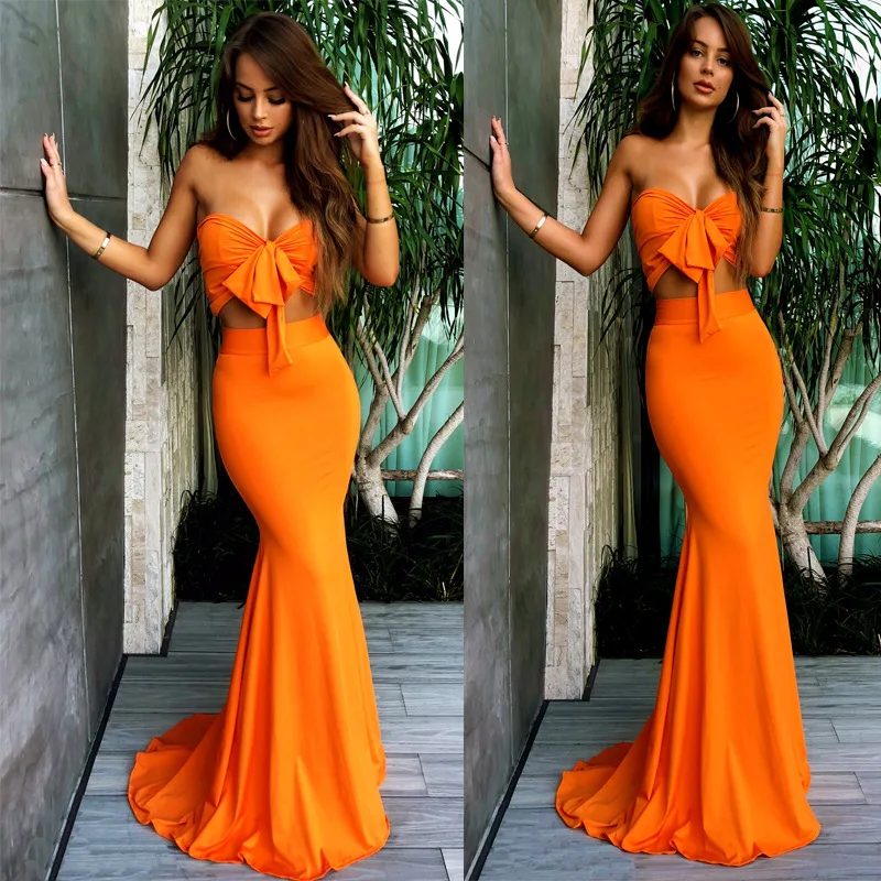 Women Sexy Tube Top Long Dress Sexy Summer Fashion Solid Color Off-Shoulder Skinny Hip