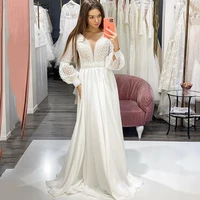 elegant white boho wedding dresses 2021 chiffon cheap plus size bride dress puff long sleeve wedding gowns lace hochzeitskleid