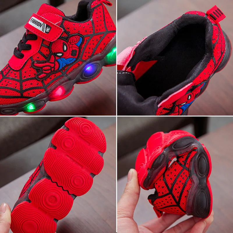 

Led Luminous Spiderman Kids Shoes for boys girls With Light Children Luminous baby Sneakers mesh sport Boy Girl Led Light Shoes